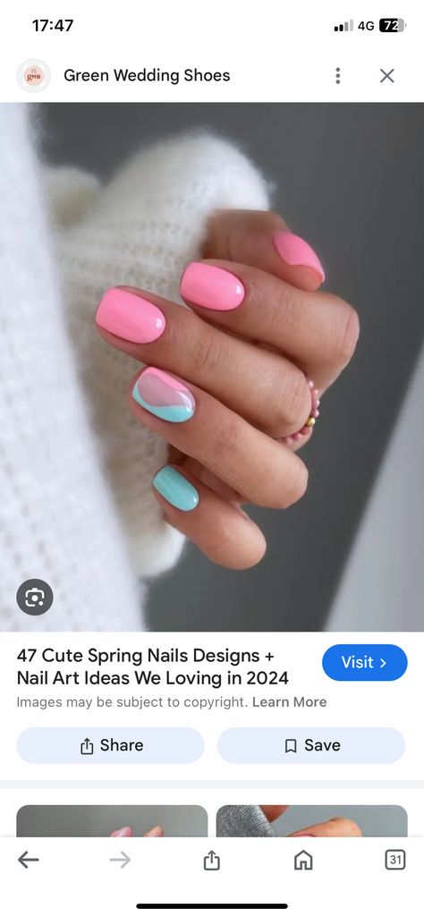 Pink And Blue Nails, Pink Blue Nails, Teal Nail Designs, Teal Nails, Back To School Nails, Cute Simple Nails, School Nails, Blue Nail Designs, Blue Nails