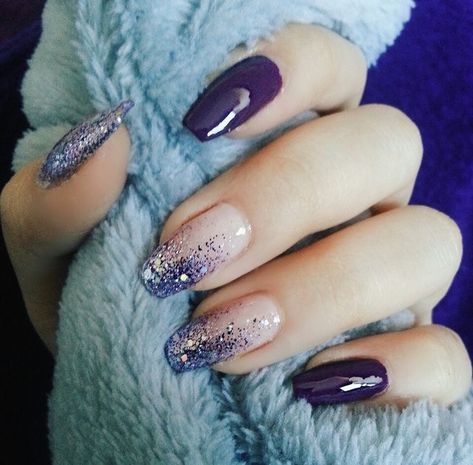 Ombre Nails Glitter, Purple Nail Designs, Trendy Nail Design, Nail Designs Glitter, Beautiful Nail Art, Fancy Nails, Purple Glitter, Nail Polishes, Purple Nails