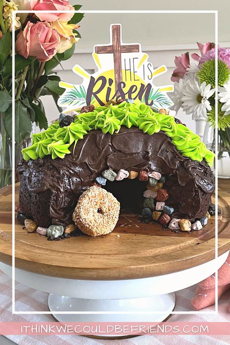 A Resurrection Bundt cake is a fun activity that you can do with your kids to celebrate the true meaning of Easter. With a few modifications, you can turn a regular Bundt cake into an empty tomb -- what a great reminder that He is Risen! Resurrection Cake, Easter Bundt Cake, Easter Tomb, True Meaning Of Easter, Easter Deserts, Printable Cake Topper, Christ Centered Easter, Cross Cakes, Easter Sweets