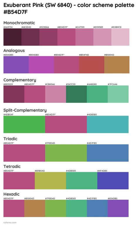 Sherwin Williams Exuberant Pink (SW 6840) Paint color palette Sw Exuberant Pink, Sherwin Williams Exuberant Pink, Fruit Color Palette, Split Complementary, Sherwin Williams Colors, Paint Color Palettes, 90s Colors, Palette Color, Design Painting