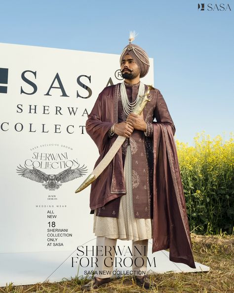 Sherwani for Sikh groom by SASA Punjabi Groom Outfit, Sikh Groom, Sherwani For Men Wedding, Groom Dress Men, Wedding Outfits For Groom, Sherwani Groom, Sherwani For Men, Dress Men, Fashion Photography Poses