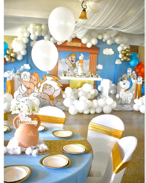 Hercules Gender Reveal, Hercules Bday Party, Hercules Themed Birthday Party, Hercules Disney Party, Disney Boy Birthday Party, Baby Shower Ideas For Boys Themes Disney, Hercules Party Ideas, Hercules First Birthday Party, Toy Story Gender Reveal Party Ideas