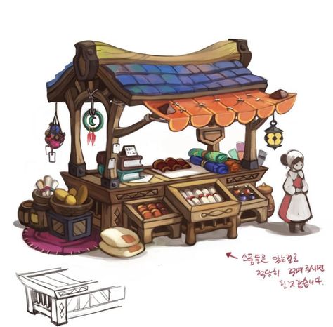 Desert Store Design, Market Concept Art, Fish Pizza, 3d Diorama, 3d Karakter, Food Stand, Fantasy Shop, Dragon Nest, Props Concept