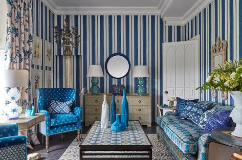 Philippines Wallpaper, Blue Chairs, William Yeoward, Indigo Wallpaper, Pedestal Side Table, Modern Sectional, Bed Slats, Grey Oak, Wood Tile