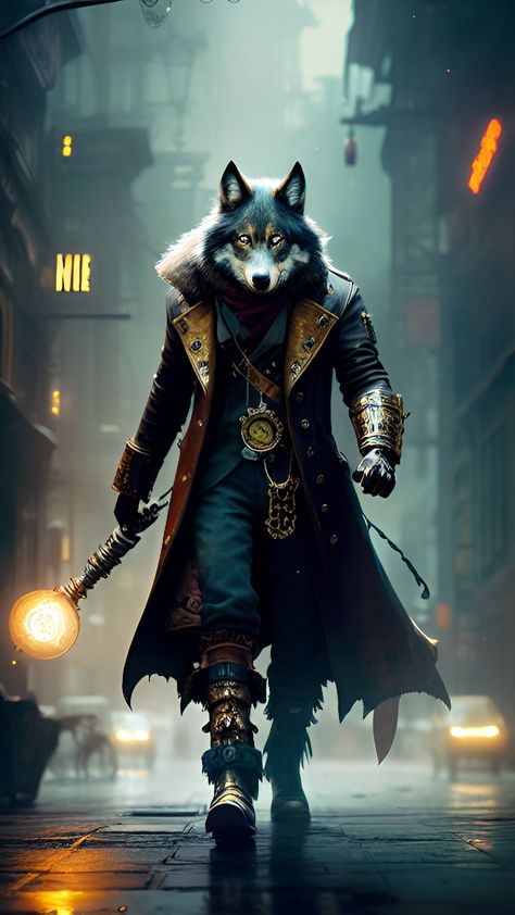 Wolf Man Art, Wolf Costumes, Steampunk Wolf, Wolf Dress, Steampunk Robot, Gym Photo, Wolf Man, Planet Art, Wolf Costume