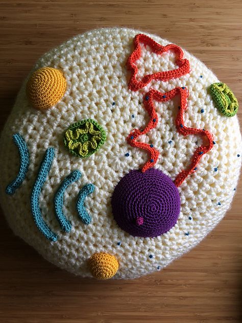 Crochet a Eukaryotic Cell Pillow With a Free Pattern From Erin Sharp aka The Cookie Snob | KnitHacker Felt Needling, Cells Project, Biology Projects, Eukaryotic Cell, Me Neither, Christmas Ideas Gifts, Bulky Yarn, Pattern Free, Worsted Weight Yarn