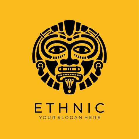 Ethnic mask logo aztec and mayan mask lo... | Premium Vector #Freepik #vector #tiki-mask #tiki #inca #maya Mayan Mask, Mask Logo, Logo For Business, Minimalistic Style, Psd Icon, Riviera Maya, Vector Photo, Vector Design, Premium Vector