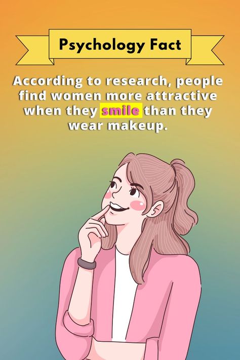 Psychology Facts About Women's Attraction According to research, people find women more attractive when they smile than they wear makeup. #psychologyfacts #lovefacts #wemenfacts #factsaboutlove #humanpsychology Facts About Women, Psychology Facts About Love, Attraction Facts, Interesting Facts About Humans, Conversation Starter Questions, Study Goals, Basic Anatomy, Trading Psychology, Read People