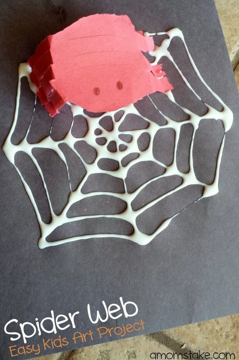 Spider Web Art Project Charlottes Web Activities, Spider Web Art, Easy Kids Art Projects, How To Make Spiders, Spider Web Craft, Construction Paper Crafts, Halloween Paper Crafts, Spider Art, Pencil Box