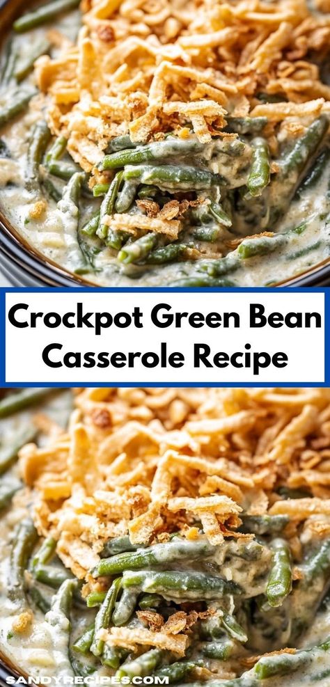 Craving comfort food? Our Crockpot Green Bean Casserole recipe delivers rich flavors and tender green beans, all cooked effortlessly in your slow cooker. It’s a family-friendly dish that everyone will love at dinner time. Crockpot Green Bean Casserole Easy, Slow Cooker Green Bean Casserole, Crockpot Green Bean Casserole, Thanksgiving Green Bean Casserole, Crockpot Green Beans, Green Bean Casserole Crock Pot, Healthy Green Bean Casserole, Slow Cooker Green Beans, Crockpot Side Dishes