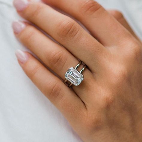 Emerald Cut Moissanite Engagement Ring, Emerald Cut Engagement Ring, Shank Engagement Ring, Double Band Rings, Ring Emerald Cut, Engagement Ring Ideas, Beautiful Diamond Rings, Emerald Cut Engagement, Emerald Cut Moissanite