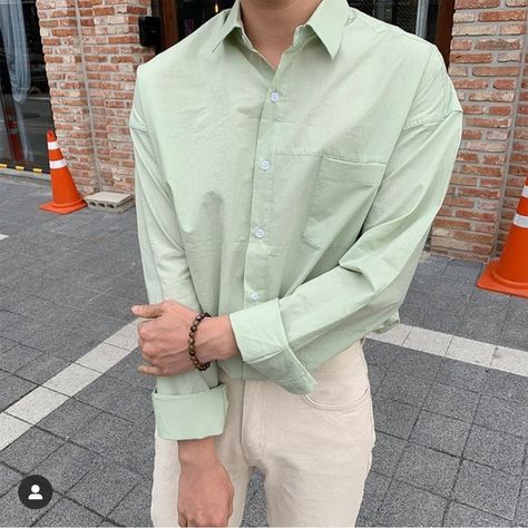 Mint Green Outfits Men, Light Green Men Outfit, Pastel Outfit Ideas Men, Pastel Green Outfit Men, Aesthetic Green Outfits Men, Pastel Green Shirt Outfit, Green Semi Formal Outfit Men, Sage Green Men Outfit, Mint Green Shirt Outfit Men