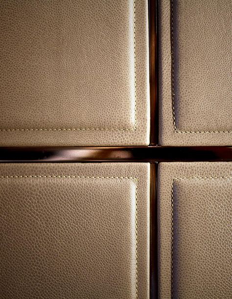 Bronze Details Interior Design, Leather Wall Design, Leather Cladding On Wall, Fitness Interior, Leather Panelling, Leather Wall Panels, Luxury Texture, Millwork Details, Interior Detailing