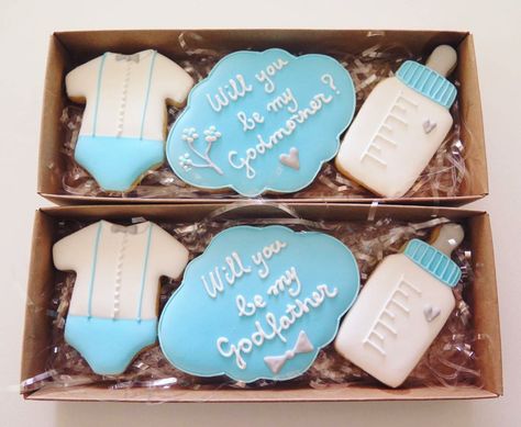 Will you be my godparents? cookie packs Godparent Cookie Proposal, Godmother Cookie Proposal, Will You Be My Godmother Cookies, Cute Ways To Ask Godparents Diy, Be My Godparent Ideas, How To Ask Godparents Ideas, Will You Be My Godparents, Asking Godparents Ideas, Asking To Be Godparents Ideas