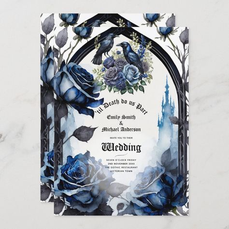 Attractive Gothic wedding invitation. Corpse Bride Wedding, Gothic Wedding Invitations, Dark Blue Wedding, Teal Wedding Invitations, Baby Blue Weddings, Country Wedding Venues, Grey Wedding Invitations, Elegant Modern Wedding, Budget Wedding Invitations