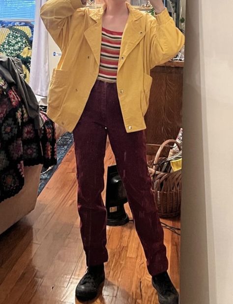 Yellow Outfits Aesthetic, Yellow Flannel Outfit, Yellow Outfit Aesthetic, Punk Aesthetic Outfit, Yellow Jacket Outfit, 2016 Tumblr Outfits, Indie Outfit Inspo, Yellow Button Up Shirt, Jacket Aesthetic