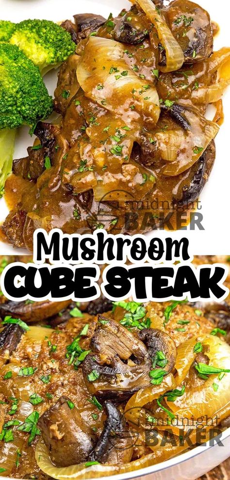 Do you know that you can cook cube steak on the stove top in one pan? This moist, juicy, cube steak is so easy to make using simple ingredients. Top it with a rich mushroom and onion gravy, making it a very filling meal. The perfect family dinner on a busy weeknight. This cube steak is the perfect summer dinner recipe to make. Best Way To Cook Cube Steak, Steak Cubes Recipe, Marinade For Cube Steak, Marinated Cube Steak Recipes, Cooking Cube Steak In Oven, Cube Steak With Mushrooms And Onions, Cube Steak Golden Mushroom Soup, Cubed Steak Recipes, Steak On The Stove