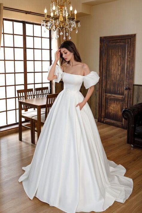 Off Shoulder Wedding Gown Princesses, Satin Wedding Dress Ballgown Sleeves, Satin Wedding Dress Off The Shoulder, Satin Off Shoulder Wedding Dress, Off The Shoulder Satin Wedding Dress, Satin Off The Shoulder Wedding Dress, Oleg Baburow, Off Shoulder Wedding Dresses, Off Shoulder Wedding Gown