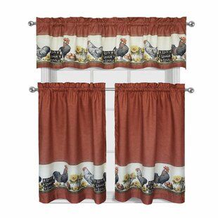 Sweet Home Collection Rooster Valance and Tier Set | Wayfair Rust Kitchen, Kitchen Curtains And Valances, Rooster Kitchen Decor, Cottage Kitchen Design, Kitchen Curtain Sets, Sunflower Kitchen, Rooster Kitchen, Kitchen Valances, Country Curtains