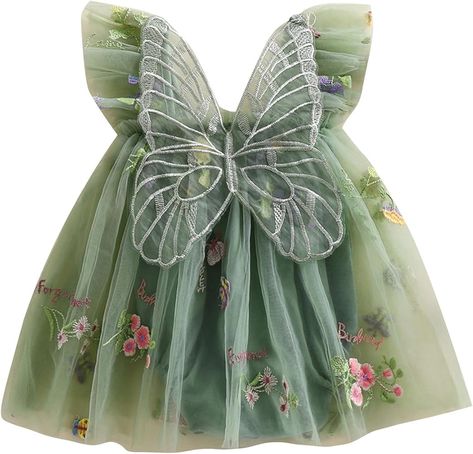 Amazon.com: GINEVSAL Baby Girl Halloween Costume Butterfly Wing Mesh Flower Sleeveless Tulle Fairy Romper Dress Birthday Tutu Dress (Green, 3-6 Months) : Clothing, Shoes & Jewelry Baby Girl Halloween Costume, Birthday Tutu Dress, Girl Halloween Costume, Girl Halloween, Butterfly Embroidery