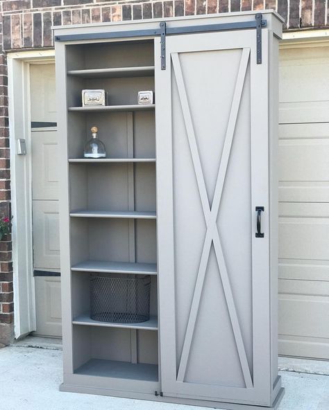 Barn Door Cabinets, Barn Door Bookcase, Rustic Furniture Plans, Country Chic Bedroom, Indoor Plants Bedroom, Barn Door Cabinet, Barn Door Pantry, Entry Cabinet, Entryway Storage Cabinet