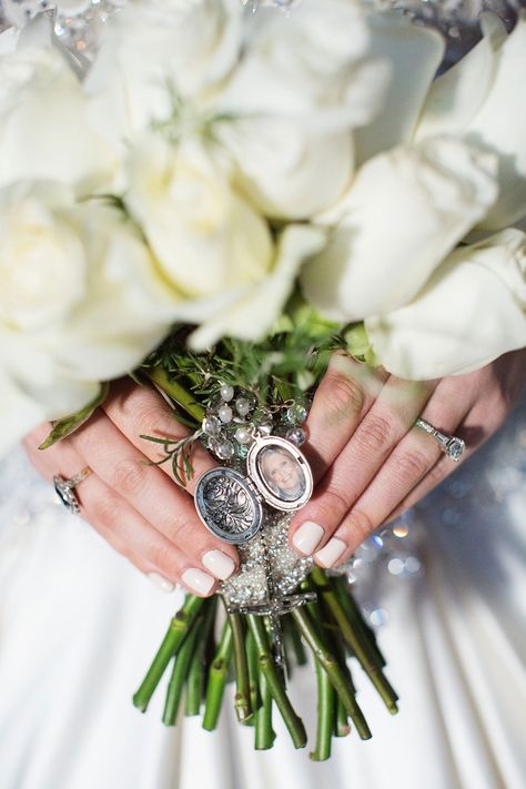 Bouquet Locket, Wedding Bucket, White Rose Wedding, Wedding Planning Organizer, White Rose Bouquet, White Roses Wedding, Key West Wedding, New Years Eve Weddings, Phoenix Wedding