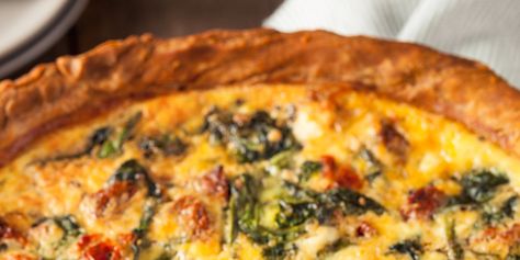 Spinach, Red Pepper, and Feta Quiche recipe | Epicurious.com Quiche Feta, Pepper Quiche, Quiche Recipes Healthy, Healthy Quiche, Egg Quiche, Feta Quiche, Spinach Quiche Recipes, Onion Quiche, Pepper Recipes