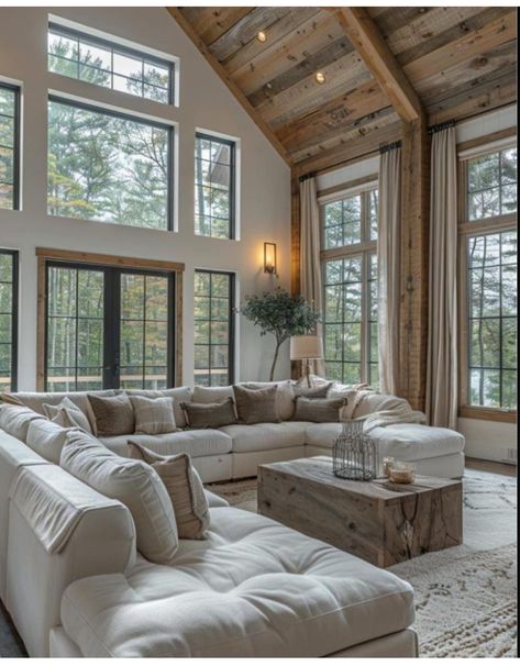 Modern Cabin Interior Design, Modern Cabin Interior, Barndominium Interior, Cabin Interior Design, Barn Style House Plans, Cabin Living, Christmas Living Rooms, Contemporary Farmhouse, Barn Style House