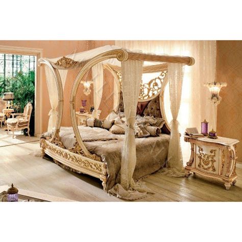 Beautiful Royal Golden Cleopatra Canopy Bed Hand Carved Solid Mahogany and Crystals Canopy Bedroom Sets, Beautiful Bedroom Set, Mansions Interior, Royal Bedroom, Luxury Mansions, Eastern King Bed, Beautiful Beds, Bed Double, European House