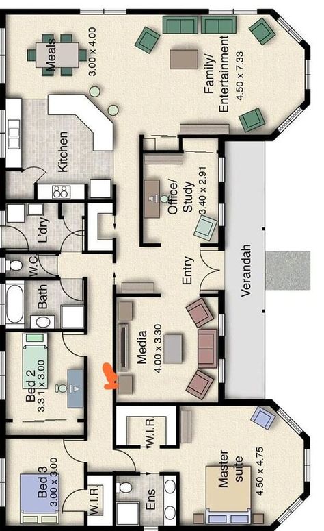 House With Outdoor Kitchen, Floor Plan Elevation, Plan Elevation, 3d Floor Plans, Bungalow Floor Plans, Building A Tiny House, Casa Country, House Floor Design, 광고 디자인