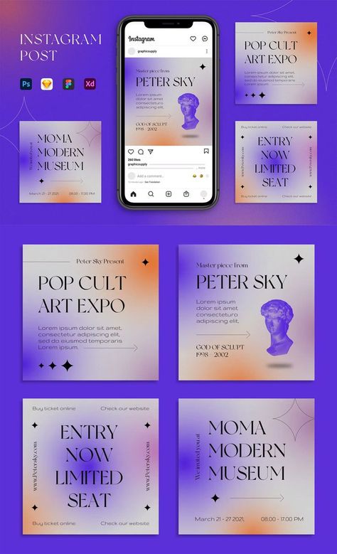 Art Exhibition Expo Instagram Post Templates FIG, PSD, SKETCH, XD Art Exhibition Ideas Poster, Exhibition Instagram Post, Figma Instagram Post, Art Gallery Instagram Feed, Exhibition Social Media Post, Social Post Template, Instagram Event Post Design, Art Gallery Invitation, Ig Post Design