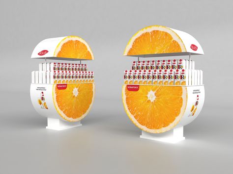 Ilôt - Jus de fruit Juice Display Ideas, Fruit Display Ideas, Beer Display, Supermarket Display, Standee Design, Posm Display, Pos Design, Retail Design Display, Point Of Sale Display