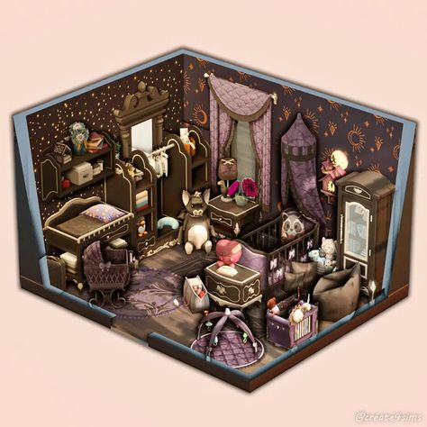 Sims 4 Storybook Nursery, Sims 4 Goth Nursery, Sims 4 Witch House Interior, Sims 4 Witch House, Witch House Interior, Sims Layout, Sims Room, Dark Nursery, Sims Rooms