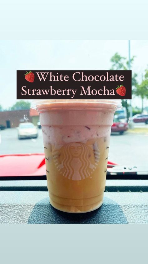 Chocolate Covered Strawberry Coffee, Chocolate Covered Strawberry Latte, Chocolate Covered Strawberry Starbucks, White Mocha Coffee Recipe, Strawberry Starbucks Drink, Mocha Coffee Recipe, Starbucks Chocolate, White Chocolate Covered Strawberries, Starbucks Strawberry