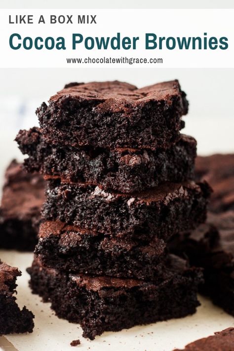 Brownies With Cocoa Powder, Recipe With Cocoa Powder, Brownie Recipe With Cocoa, Chewy Brownies Recipe, Homemade Brownie Mix, Cocoa Powder Brownies, Homemade Brownies Easy, Cocoa Powder Recipes, Cocoa Brownies