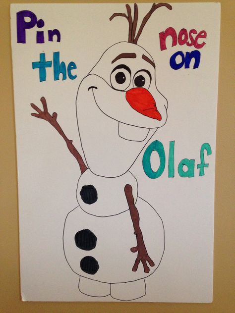 Pin the nose on Olaf Pin The Nose On Olaf Diy, Olaf Diy, Pin The Nose On Olaf, Olaf Games, Holidays Treats, Frozen Fever Birthday, Frozen Party Games, Olaf Birthday, Girly Party Ideas