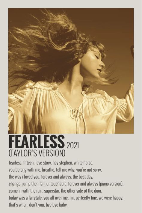 Taylor Swift Fearless Album, Fearless Song, Taylor Swift Discography, Fearless Album, Minimalist Music, Taylor Songs, Music Poster Ideas, Taylor Swift Fearless, Music Poster Design