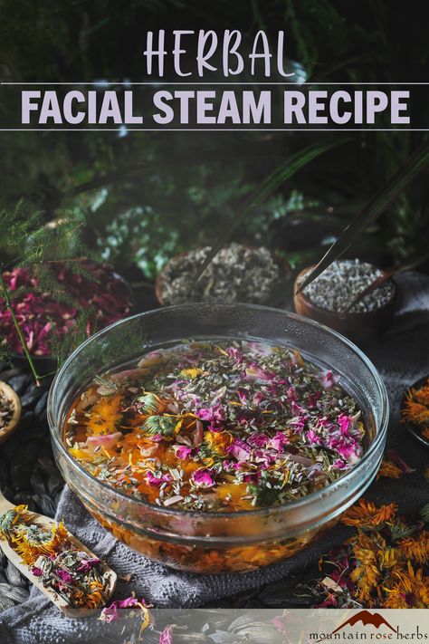 This easy-to-make herbal steam features skin-loving herbs like soothing calendula and peppermint, astringent raspberry leaf and white willow bark, and aromatic lavender and rose petals. Aside from offering a powerhouse of benefits for the face, herbal steaming is also a rejuvenating aromatherapy experience for the mind, body, and spirit.
This blend makes an exceptional gift that can easily be scaled up for bulk gift-crafting.

#facialsteam #HerbalSkincare #naturalskincare #naturalskincareroutine Facial Steam Recipes, Homemade Herbal Gifts, Potions Diy, Diy Bars, Herbal Gifts, Conditioner Diy, Herbal Facial Steam, Herbal Facial, Herbal Skincare