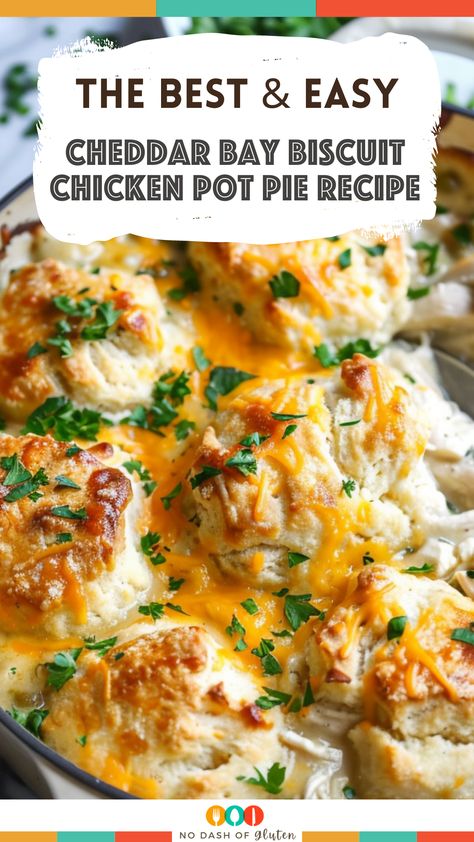 Discover the ultimate comfort food with this Cheddar Bay Biscuit Chicken Pot Pie! Tender chicken, veggies, and a creamy sauce topped with cheesy biscuits. Ready in 40 minutes, this dish is perfect for a cozy family dinner. Save this recipe and try it tonight! Garlic Bread Chicken Pot Pie, Large Chicken Pot Pie, Chicken Pot Pie Bake Cheddar Bay Biscuits, Betty Crocker Chicken Pot Pie, Chicken Pot Pie Casserole With Cheddar Biscuit Topping, Chicken Stew And Biscuits, Crockpot Chicken And Dumplings Cheddar Bay Biscuits, Chicken Pot Pie Recipe Easy Pillsbury Pie Crust, Chicken Pot Pie Dumplings