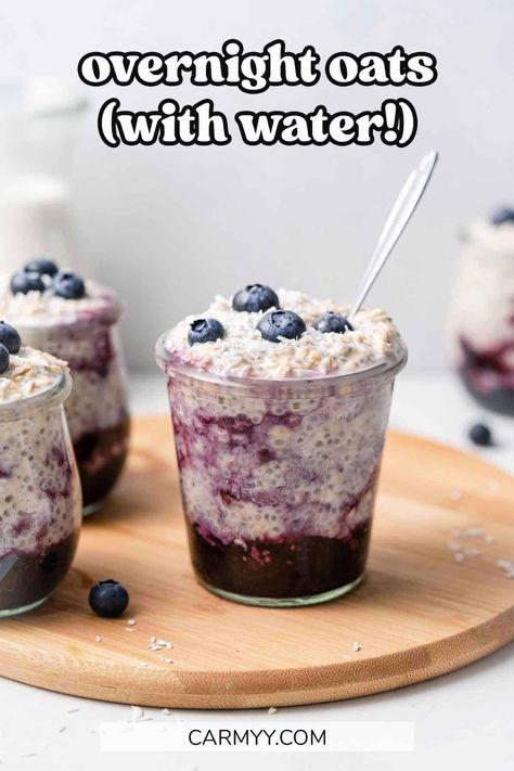 No need to panic if you've run out of milk! Creamy, flavorful, and the perfect meal prep for breakfast, this overnight oats with water recipe comes together in just a couple of minutes. While overnight oats are typically made with milk, you can easily make them with water! Overnight Oats Water, Overnight Oats With Water, Tasty Meal Prep, Meal Prep For Breakfast, Chia Puddings, Overnight Oats With Yogurt, Best Overnight Oats Recipe, Blueberry Overnight Oats, Healthy Blueberry