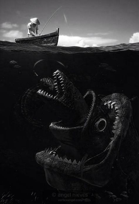 Deep Sea Deep Sea Art, Scary Sea Creatures, Sea Kingdom, Scary Fish, Sea Monster Art, Ocean Monsters, Scary Ocean, Ocean Drawing, Sea Drawing