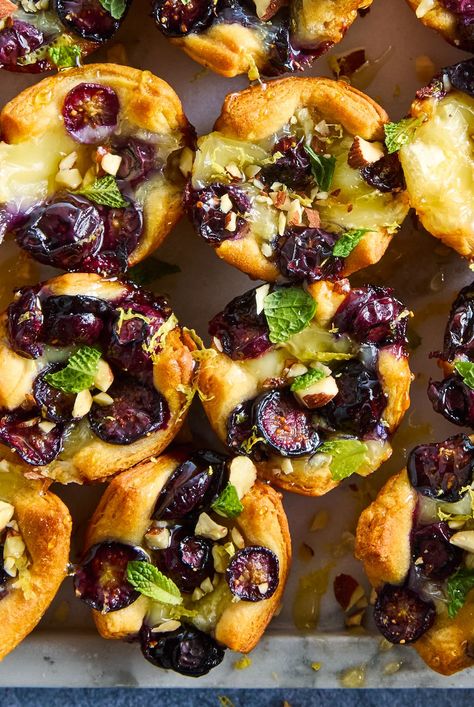 Blueberry Brie Bites, Blueberry Brie, Finger Foods Appetizers, Spicy Sweet Chili Doritos, Fried Mashed Potato Balls, Blueberry Bites, Feta Bites, Potstickers Recipe, Honey Mustard Pretzels