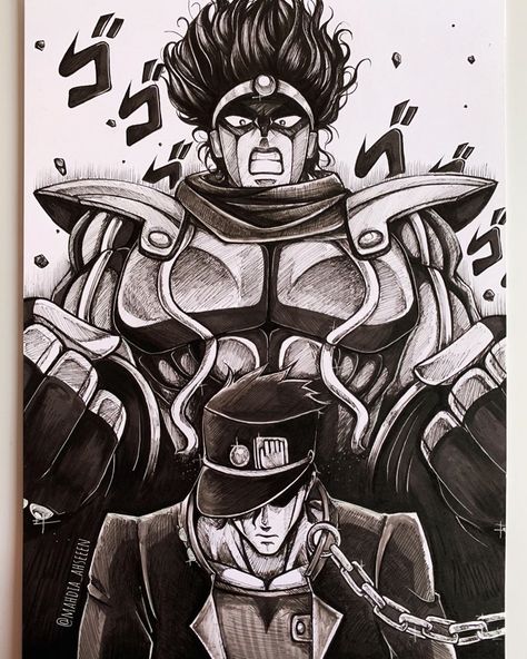 Jotaro collab with my younger brother @k.dbart  This was one of the longest sketches I drew. Took about 8 hours and a lot of effort. I… Jotaro Kujo Sketch, Jotaro Desenho, Jotaro Kujo Drawing, Jotaro Drawing, Jjba Drawing, Jotaro Manga, Jotaro Joestar, Jojos Bizarre Adventure Jotaro, Stardust Crusaders