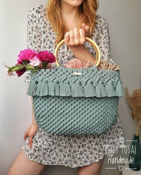 Handbag Macrame, Summer Basket, Macrame Handbag, Cute Hand Bags, Macrame Bags, Boho Handbag, Macrame Wall Hanger, Basket Diy, Macrame Purse