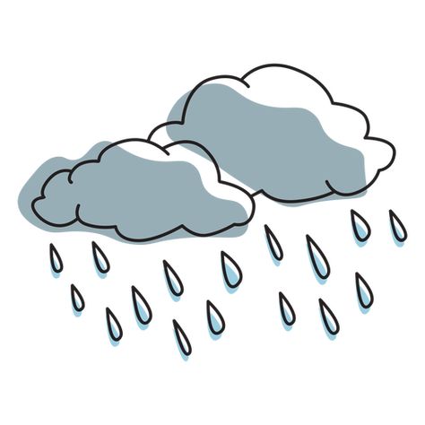 Rainy clouds color stroke PNG Design Cloud Raining Drawing, Rain Cloud Illustration, Rainy Drawing, Rainy Illustration, Rainy Icon, Watering Bell, Rain Png, Rain Cartoon, Rain Drawing