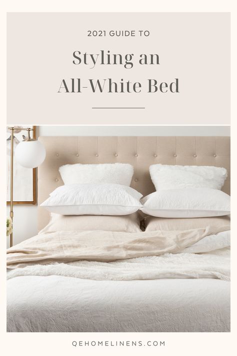 The All-White Bed 🤍 It's trendy yet timeless, and versatile yet personal. Mixing whites well can be a bit of an art form, so we put together a blog with 3 different ways to style a tone-on-tone bed depending on whether you want a classic, luxe, or casual look. #bedding #bedroomdecor #whitebedding #bedroominspiration All White Bedding, White Bed, White Duvet, Simple Bedroom, Pillow Talk, White Bedding, Standard Pillow, Interior Design Tips, Design Tips