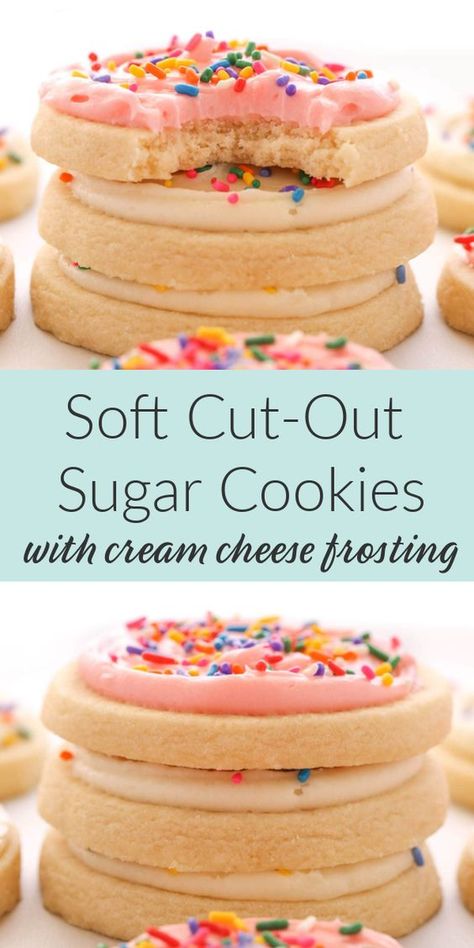 Best Sugar Cookie Cutout Dough, Crisco Sugar Cookie Recipe, Soft Frosted Sugar Cookies Recipe, Soft Cut Out Sugar Cookies, Sugar Cookies With Cream Cheese, Soft Frosted Sugar Cookies, Live Well Bake Often, Rolled Sugar Cookie Recipe, Cookies With Cream Cheese Frosting