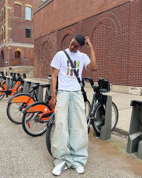 Today’s Inspo Featuring: white tees and some sneakers. #highstreetvision White Tee Outfit Mens, Jeans On Jeans Outfit, White Outfit Men, Tee Outfit Ideas, White Tee Outfit, Purple Place, White Tees Outfit, Hard Fits, Drip Style