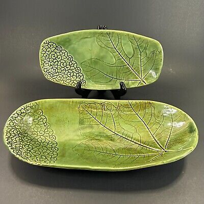 Studio Pottery Hand Made Serving Tray Dishes in Green w Maple Leaf Impressions | eBay Organic Ceramic Forms, Kids Pottery Projects, Pottery Handbuilding Ideas, Textured Ceramics, Surface Decorations, Leaf Pottery, Textured Pottery, Pottery Tray, Ceramics Pottery Bowls