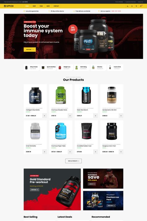 The "Supplero Supplement Store WooCommerce Theme" is a specialized and comprehensive solution tailored to the needs of supplement stores. With its dedicated features and sleek design, this theme provides a powerful platform for showcasing and selling health and fitness products. Supplements Website Design, Supplement Website Design, Gym Banner, Gym Supplements, Supplement Store, Ecommerce Website Template, Nutrition Supplements, Dashboard Ui, Fitness Products